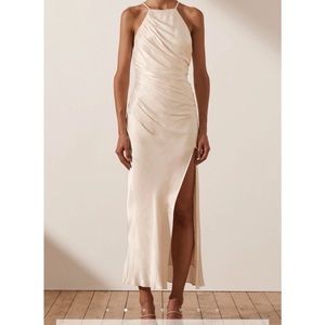 SHONA JOY LA LUNE GATHERED SQUARE NECK BIAS MIDI DRESS - CREAM NWT